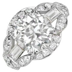 Bague de fiançailles de 2,81 carats, halo de diamants taille européenne ancienne, diamants