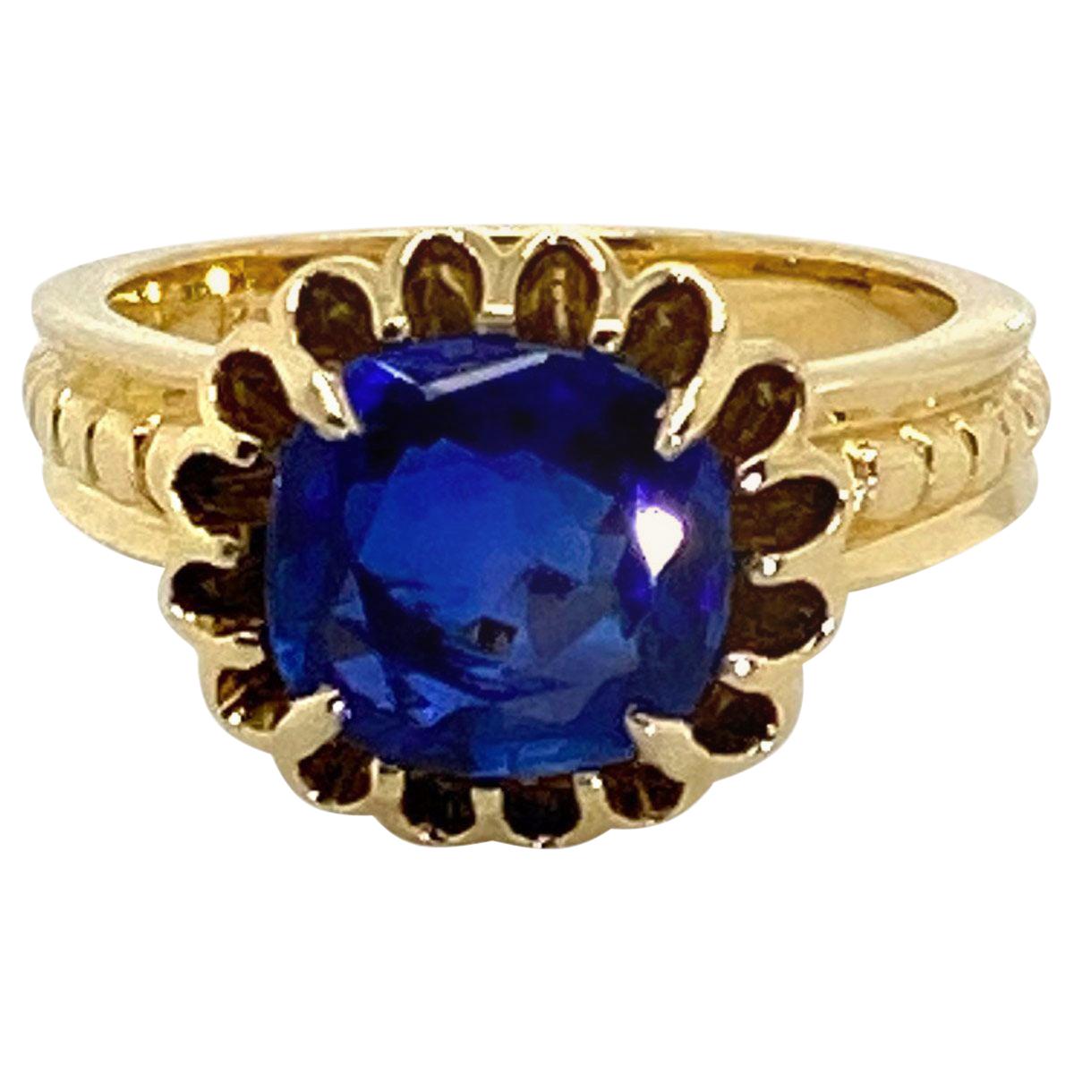 2.82 Carat Burma Unheated Blue Sapphire 18 Karat Yellow Gold Ring For Sale