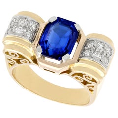 2.82 Carat Burmese Sapphire and Diamond Yellow Gold Cocktail Ring Art Deco