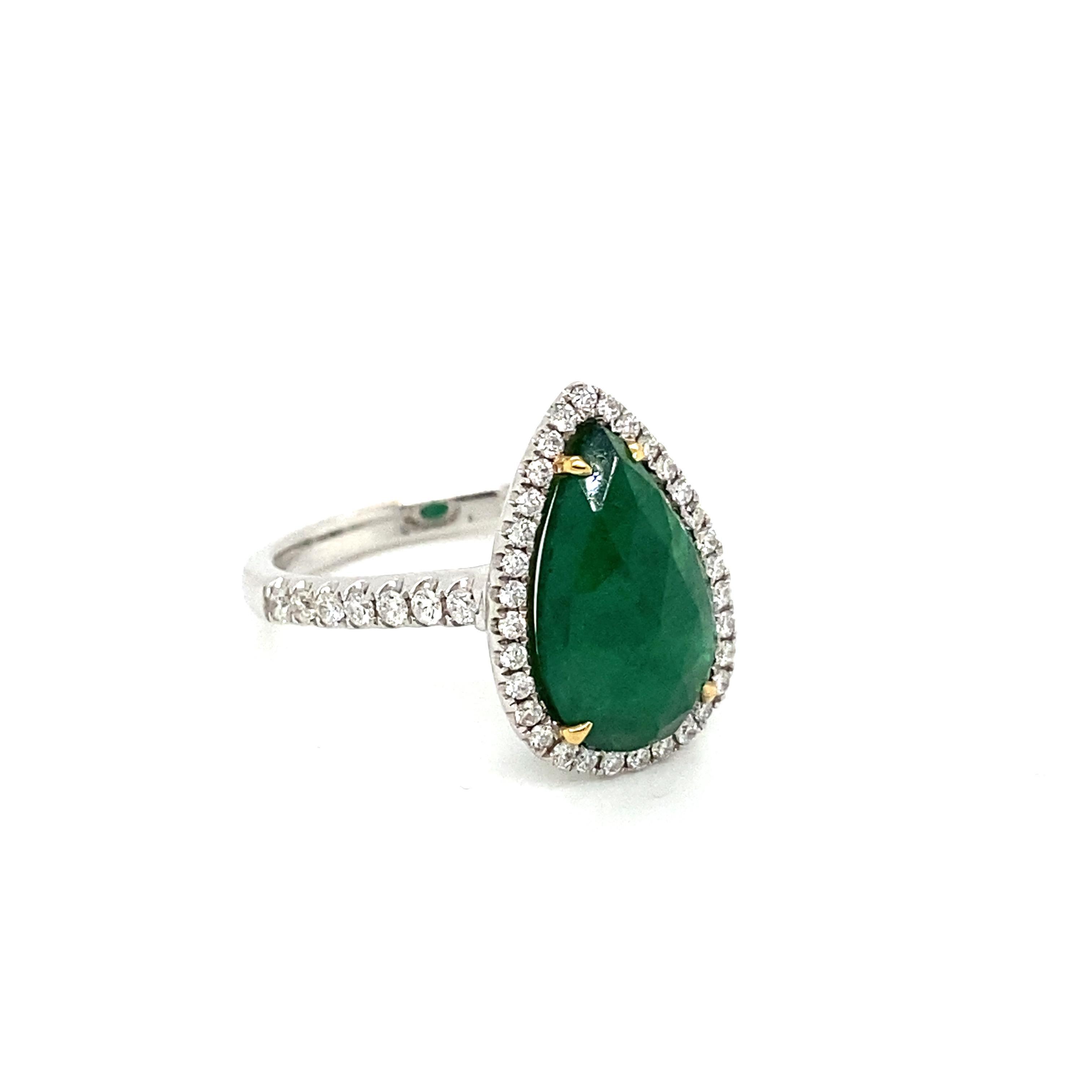 Pear Cut 2.82 Carat Emerald and Diamond Cocktail Ring For Sale