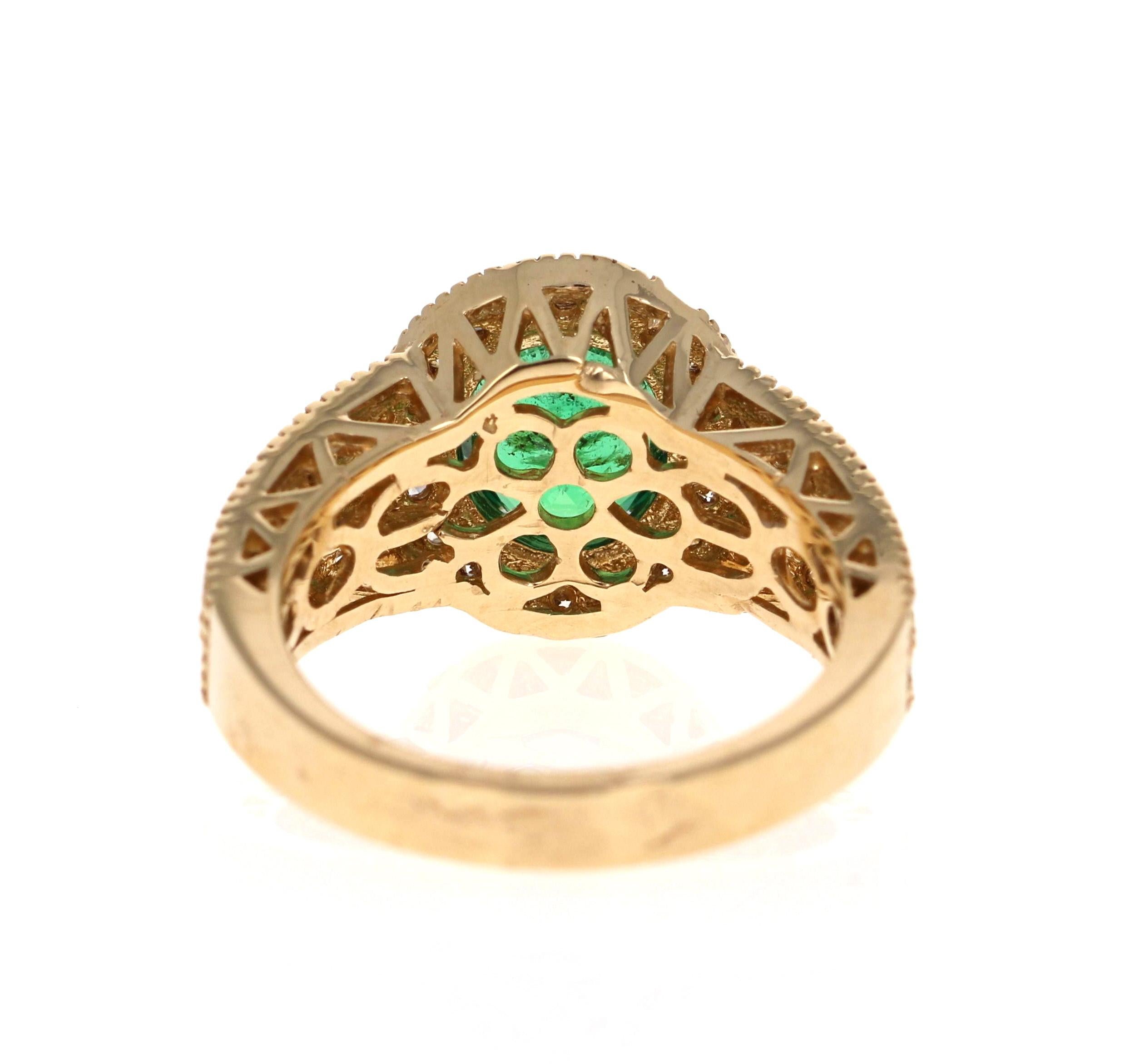 Oval Cut 2.82 Carat Emerald Diamond 14 Karat Yellow Gold Ring For Sale