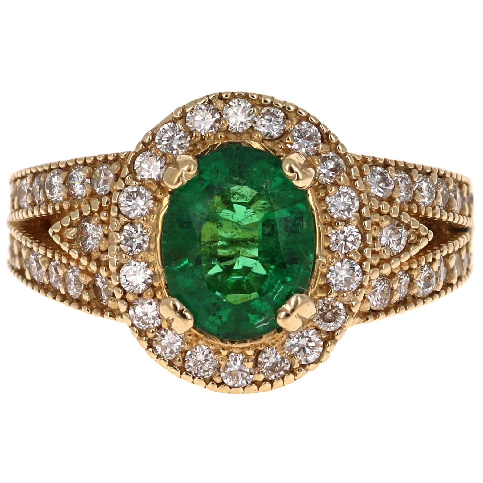 2.82 Carat Emerald Diamond 14 Karat Yellow Gold Ring For Sale