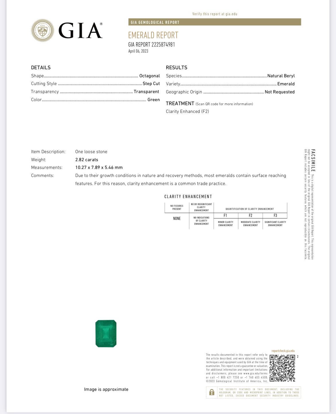 Ring mit 2,82 Karat Smaragdschliff, GIA-zertifiziert, aus Sambia. im Zustand „Neu“ im Angebot in Los Angeles, CA