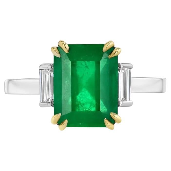2.82-carat emerald-cut, GIA certified Zambian Emerald ring. For Sale