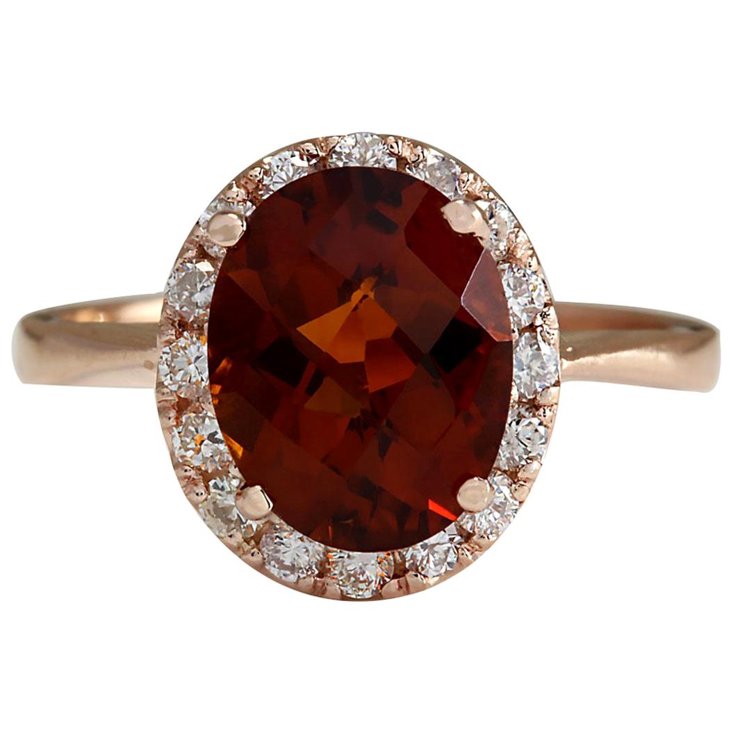 Citrine Diamond Ring In 14 Karat Rose Gold For Sale