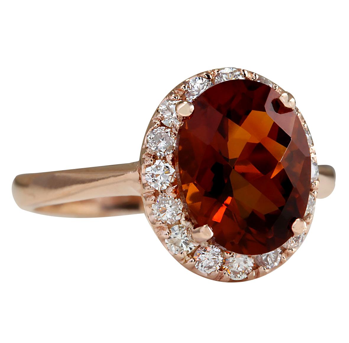 Stamped: 14K Rose Gold
Total Ring Weight: 3.5 Grams
Total Natural Citrine Weight is 2.39 Carat (Measures: 10.00x8.00 mm)
Color: Orange
Total Natural Diamond Weight is 0.43 Carat
Color: F-G, Clarity: VS2-SI1
Face Measures: 12.25x10.65 mm
Sku: