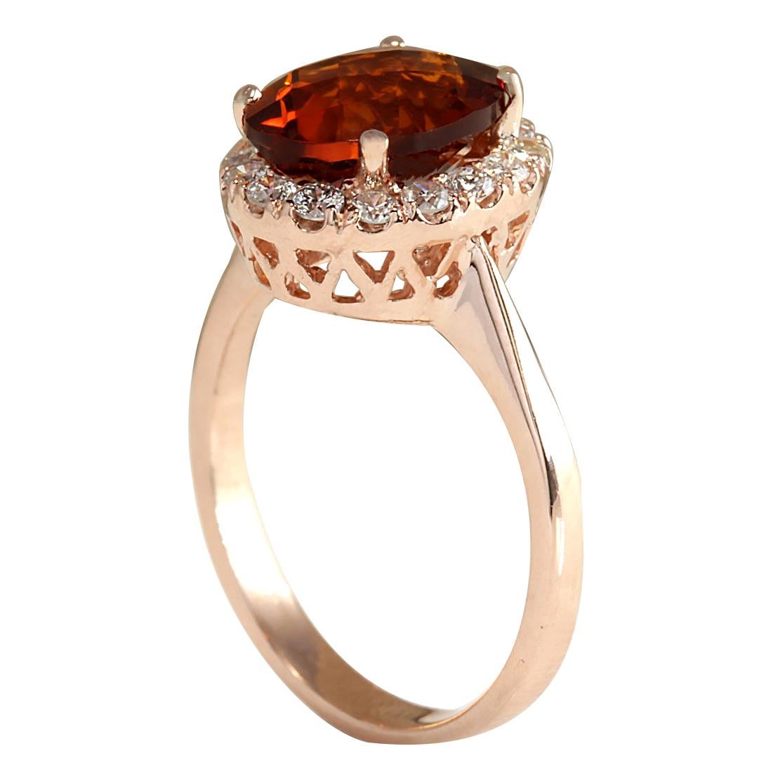 Oval Cut Citrine Diamond Ring In 14 Karat Rose Gold For Sale