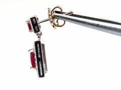2.82 Carat Natural Tourmaline Ruby Diamond Dangle Earrings 14 Karat