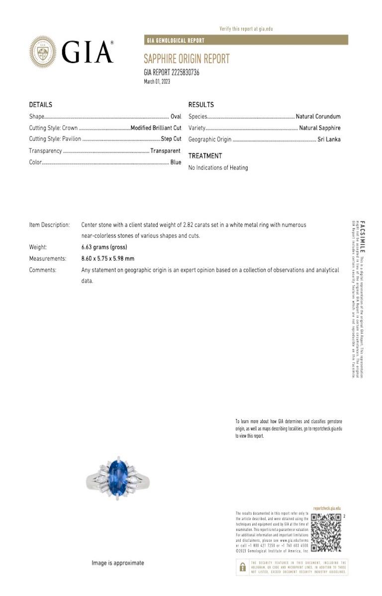 2.82 Carat No Heat Sri Lanka Sapphire GIA Certified Vintage Platinum Ring In Good Condition For Sale In Houston, TX