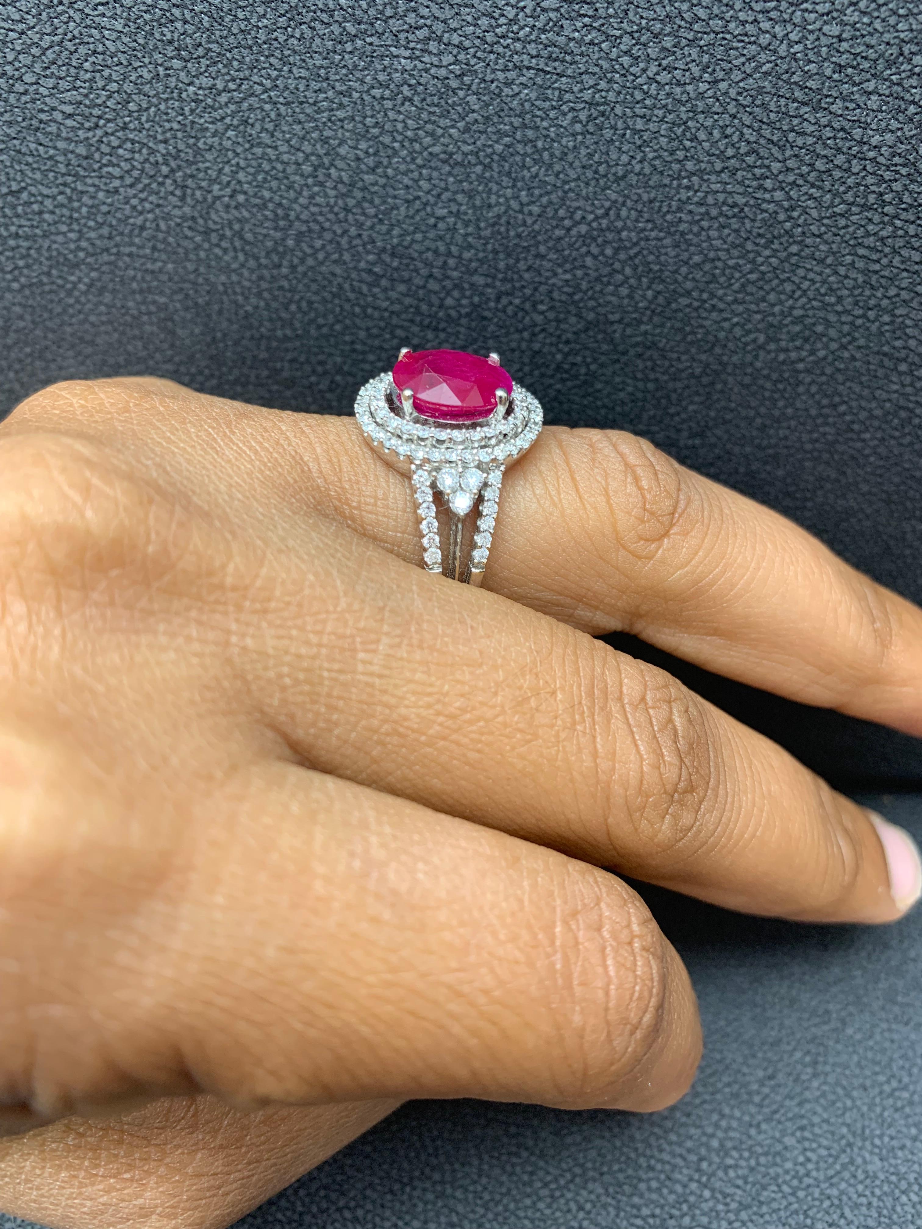 2.82 Carat Oval Cut Ruby and Diamond Engagement Ring in 18K White Gold For Sale 14