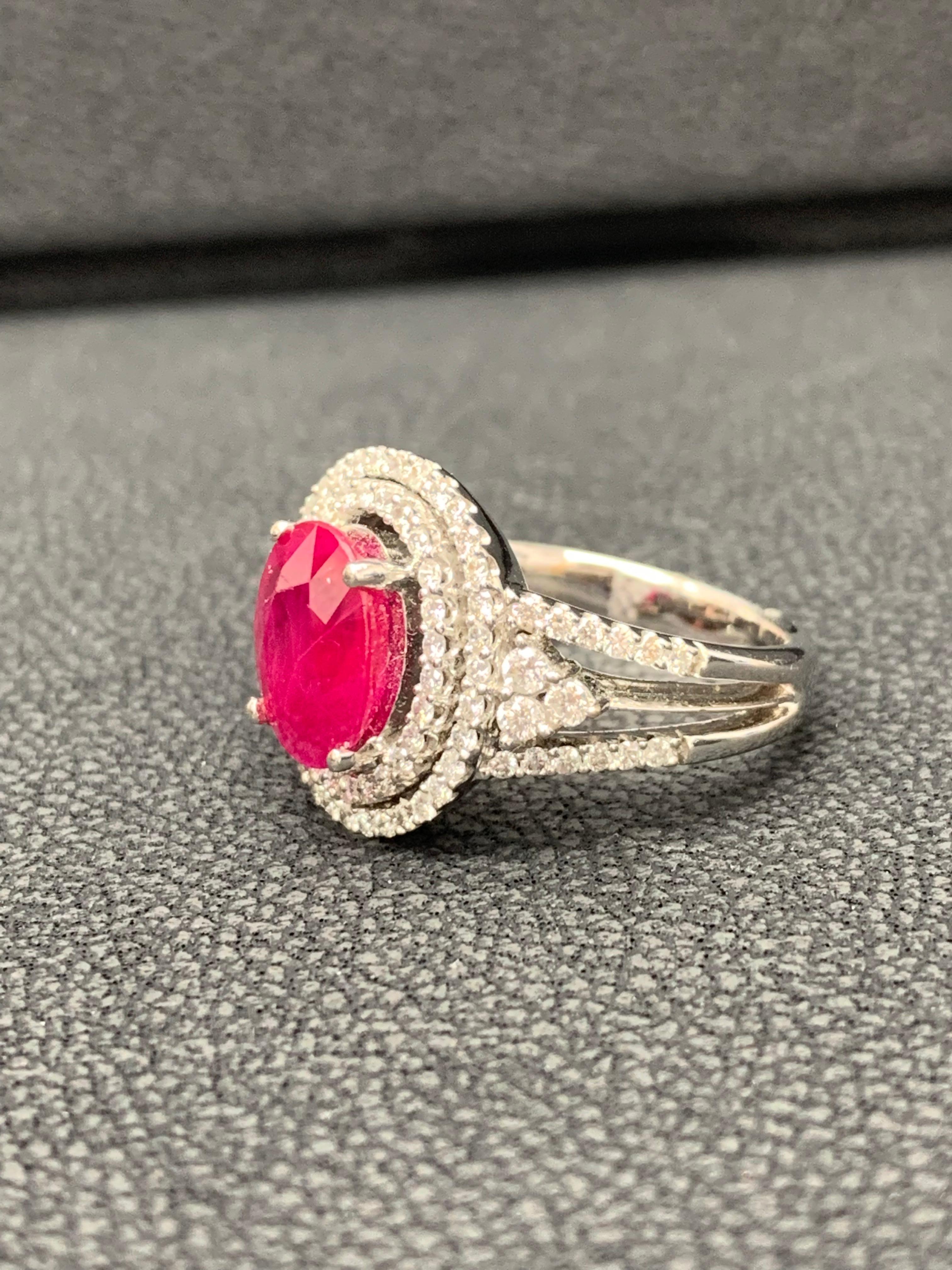 2.82 Carat Oval Cut Ruby and Diamond Engagement Ring in 18K White Gold In New Condition For Sale In NEW YORK, NY