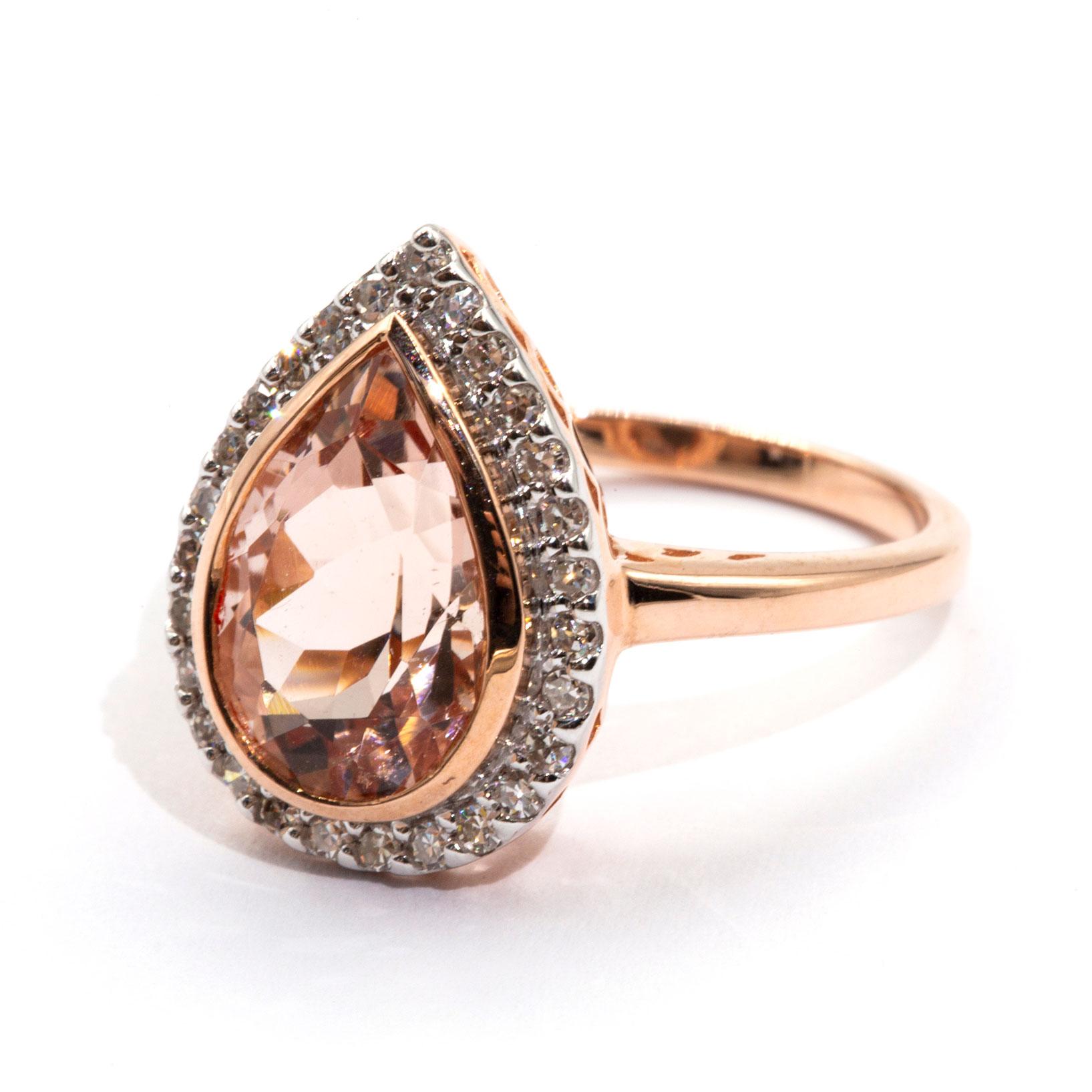 2.82 Carat Pear Cut Morganite and Diamond Halo Cluster 9 Carat Rose Gold Ring 3
