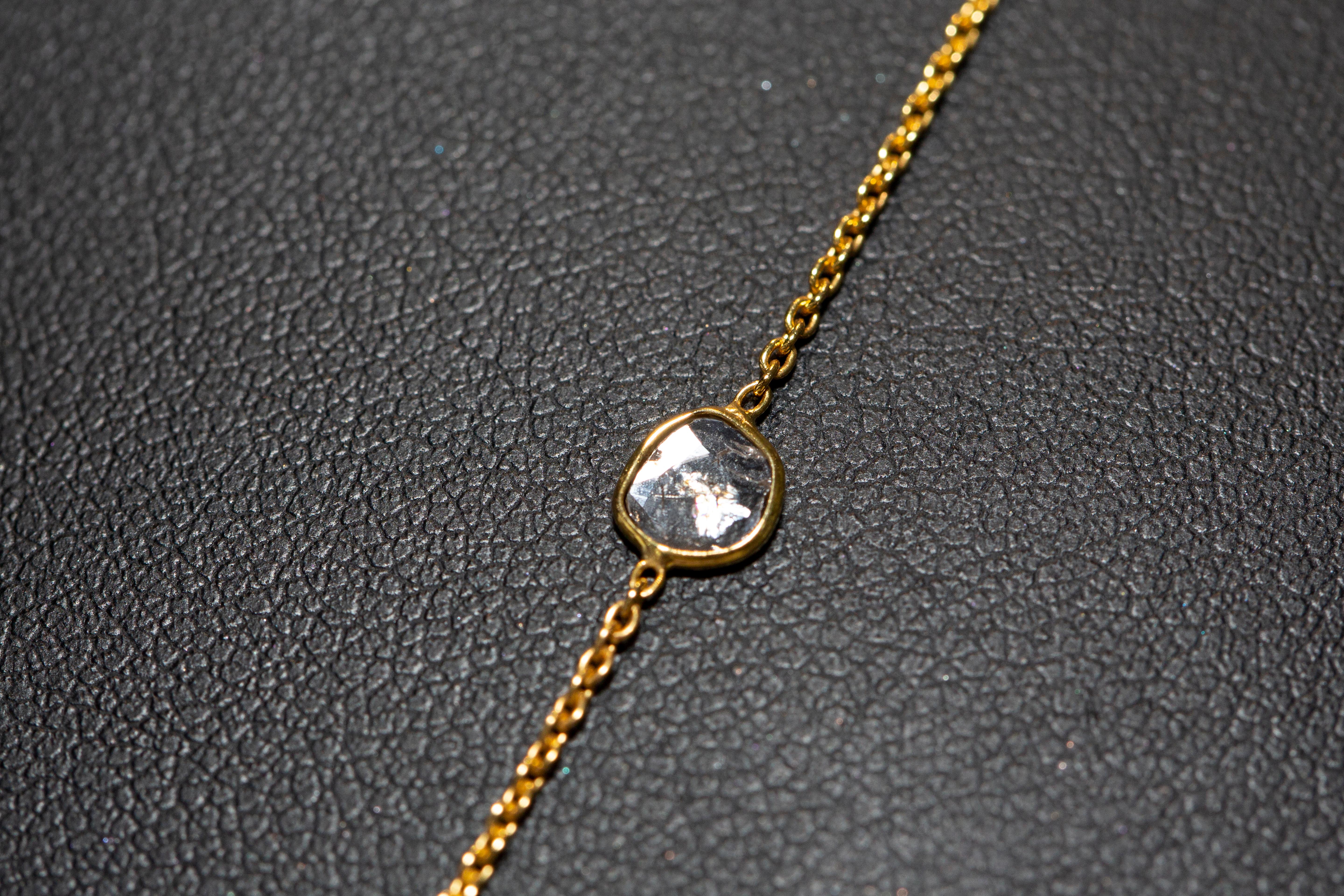 2.82 Carat Rose Cut Diamond 18 Karat Yellow Gold Chain Pendant Necklace  For Sale 5