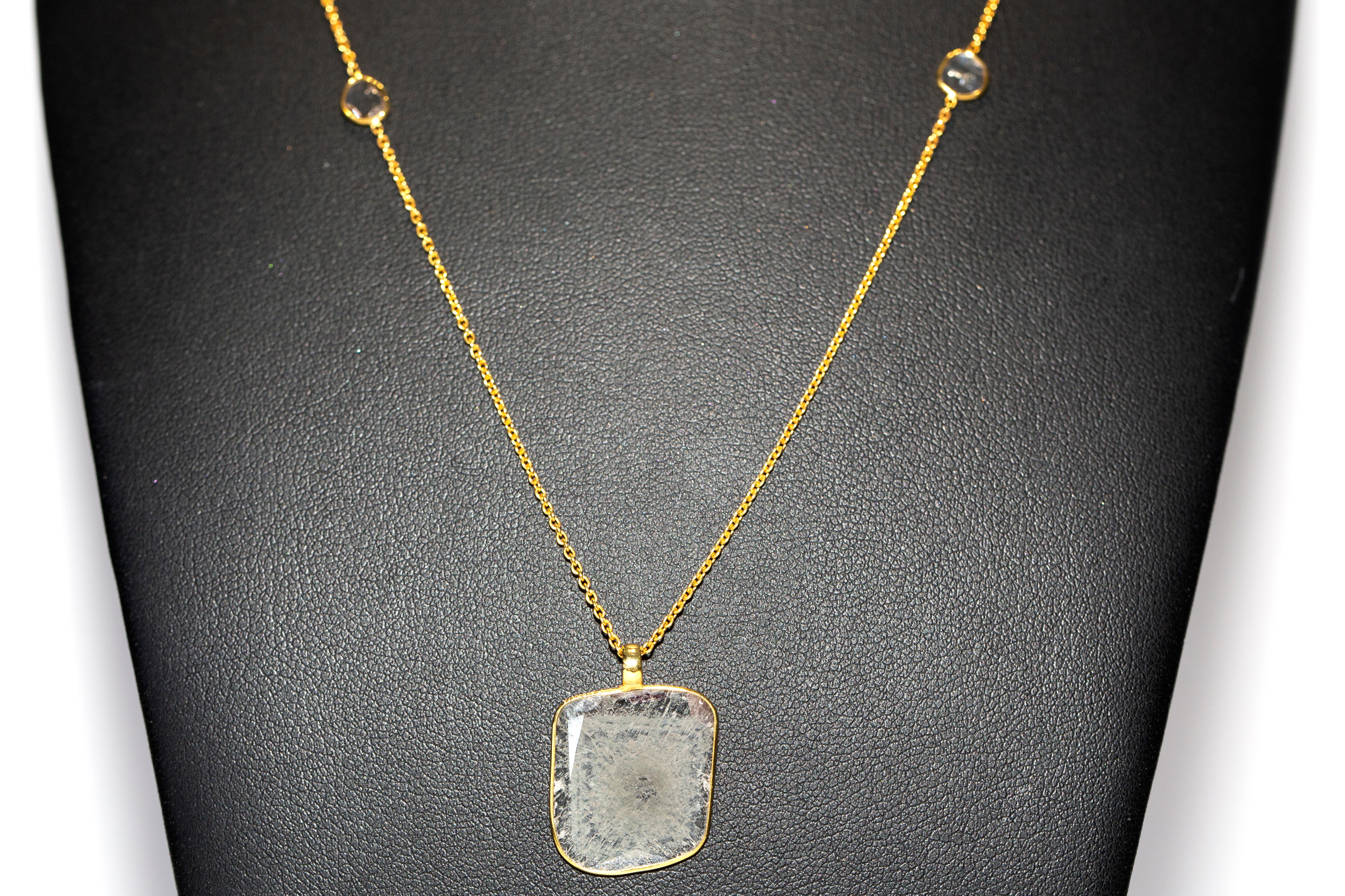 2.82 Carat Rose Cut Diamond 18 Karat Yellow Gold Chain Pendant Necklace  For Sale 3