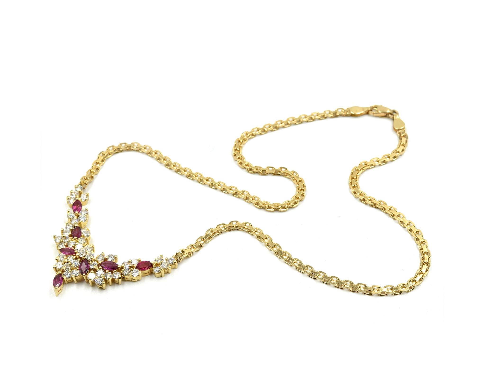 2.82 Carat Round Brilliant Cut Diamond and Ruby Necklace 14 Karat Yellow Gold In Excellent Condition In Scottsdale, AZ