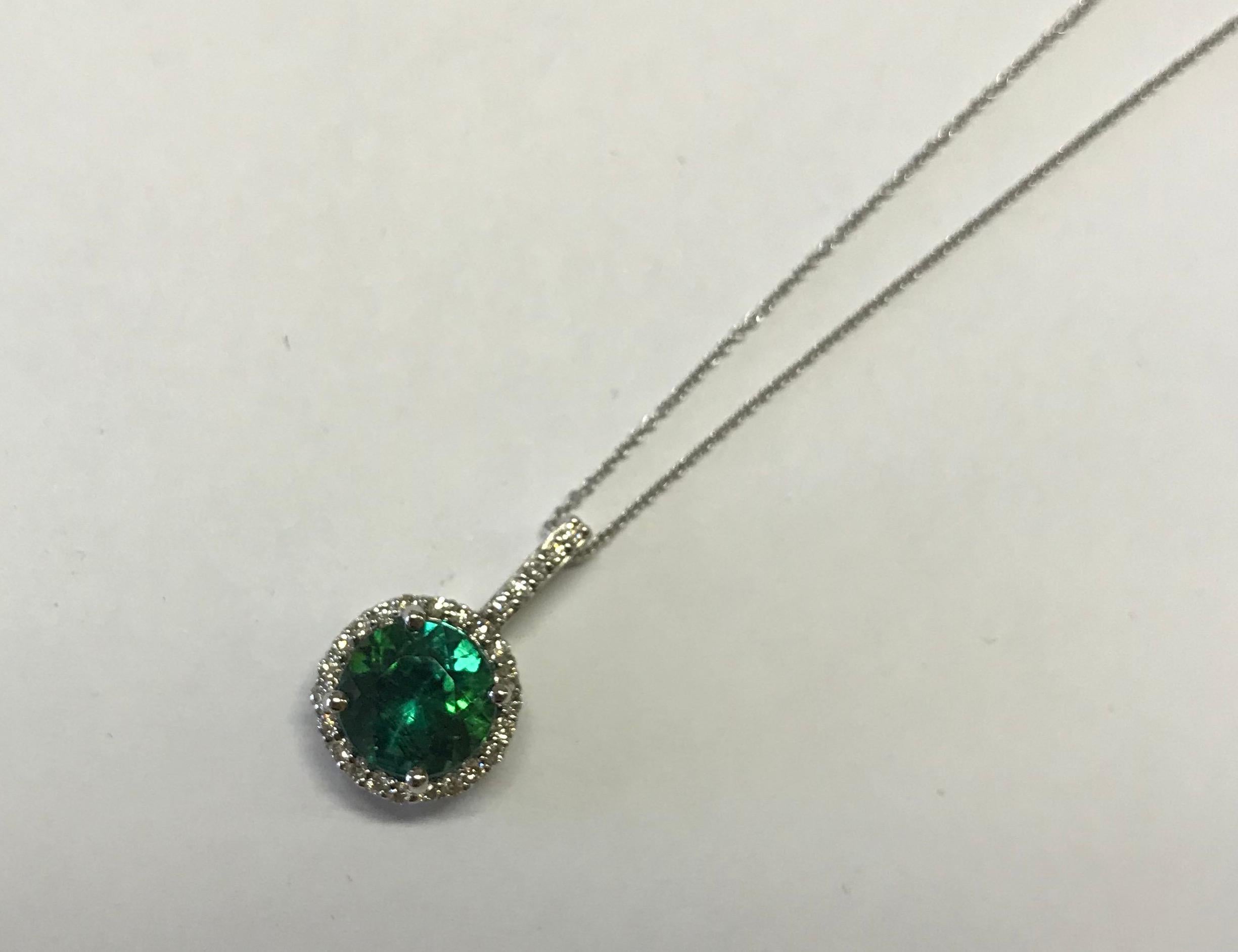 2.82 Carat Round Tourmaline and White Diamond Pendant In New Condition In GREAT NECK, NY