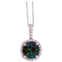 2.82 Carat Round Tourmaline and White Diamond Pendant