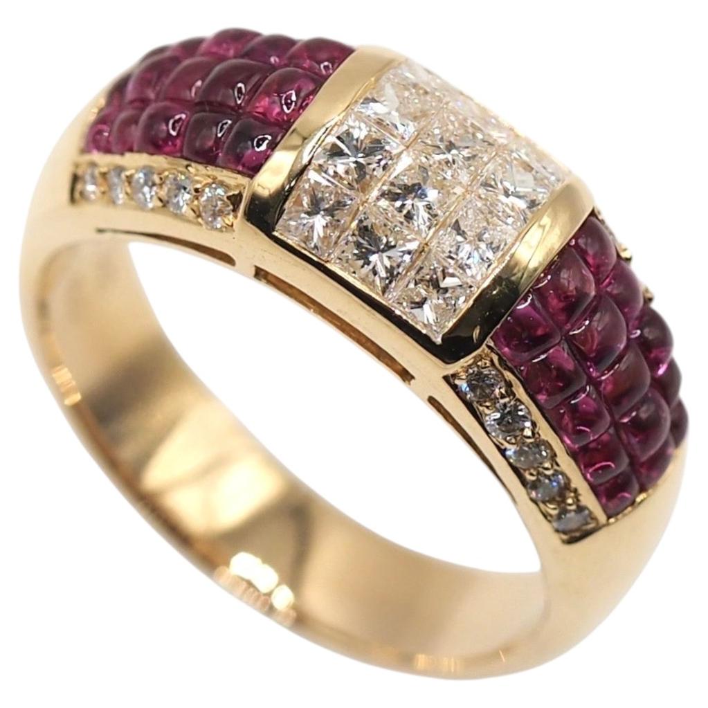 2.82 Carat Ruby 0.84 Carat Diamond 18K Gold Pavé Band Ring