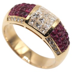 2.82 Carat Ruby 0.84 Carat Diamond 18K Gold Pavé Band Ring