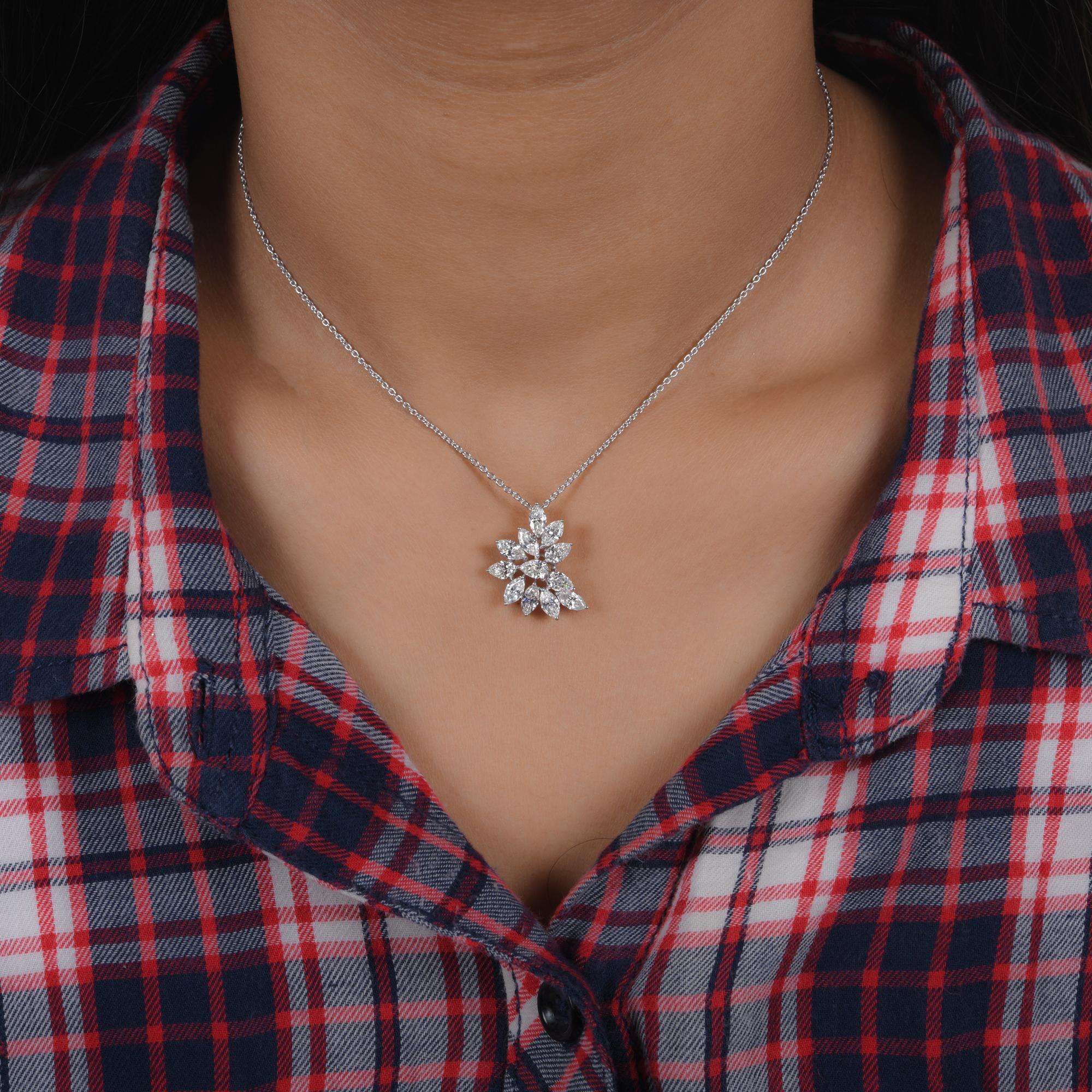 Marquise Cut 2.82 Carat SI Clarity HI Color Diamond Pendant Fine Necklace 18 Karat White Gold For Sale