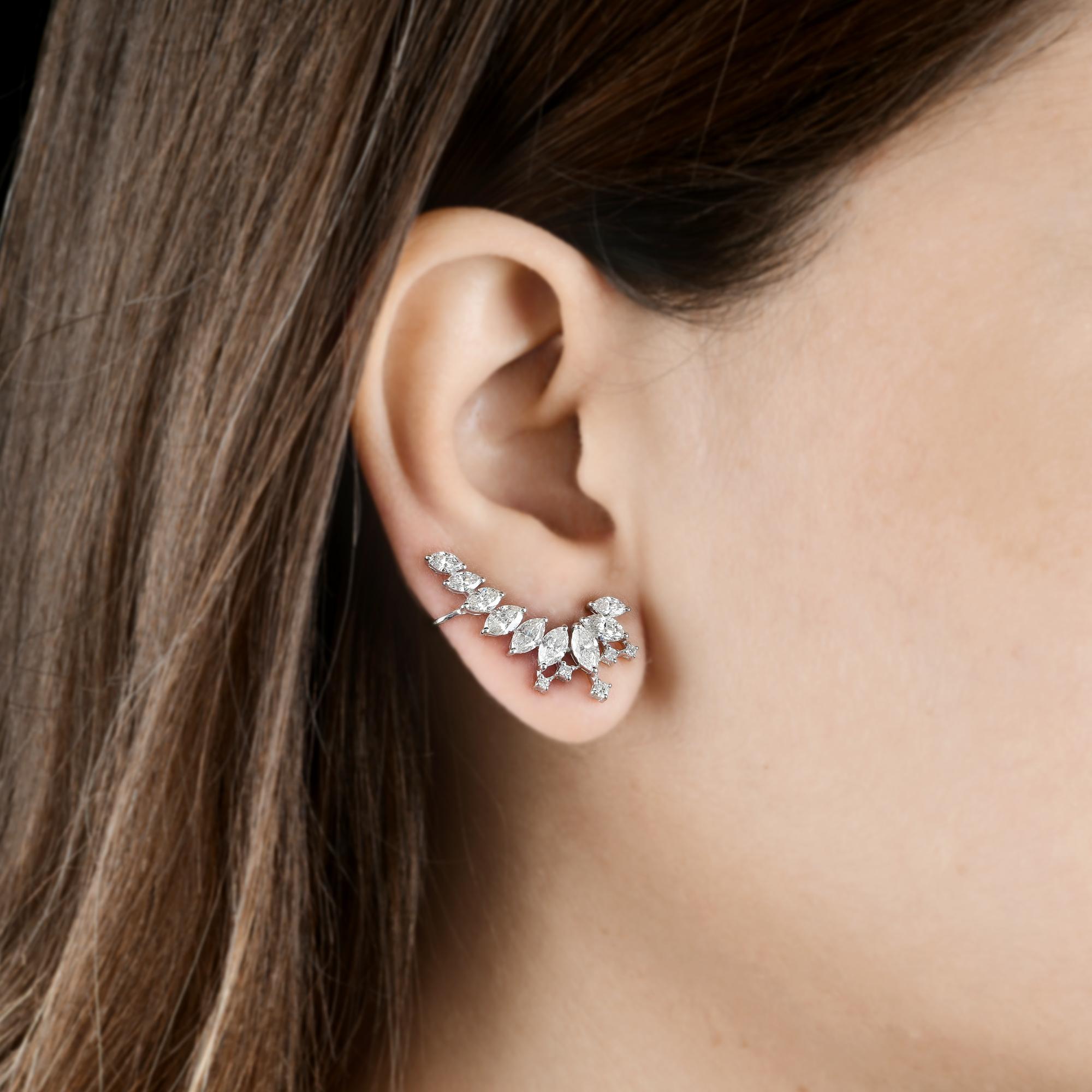 Modern 2.82 Carat SI/HI Marquise Round Diamond Ear Cuff Earrings 18 Karat White Gold For Sale