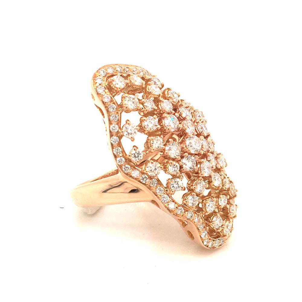 Contemporary 2.82 Carat Diamond Cocktail Ring on Rose Gold Italy with box