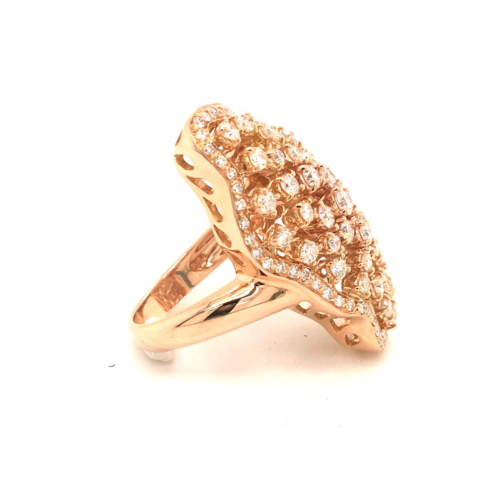 Round Cut 2.82 Carat Diamond Cocktail Ring on Rose Gold Italy with box