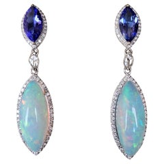 2.82 carats Tanzanite, 13.93 carats Ethiopian Opal & Diamond Chandelier Earrings