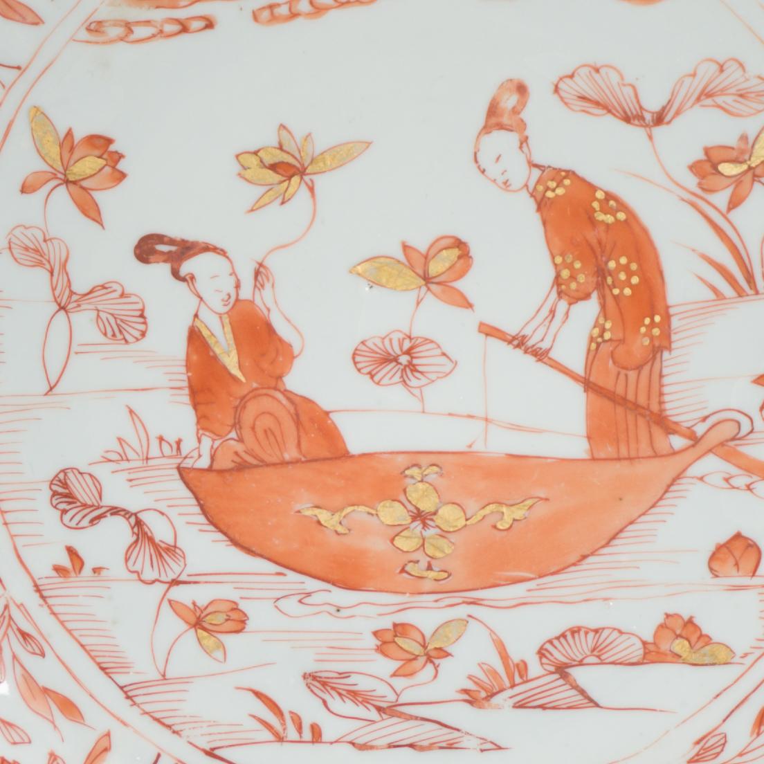 28.2 CM Kangxi Blood and Milk Antique Chinese Porcelain Plate Lizas on Boat For Sale 8