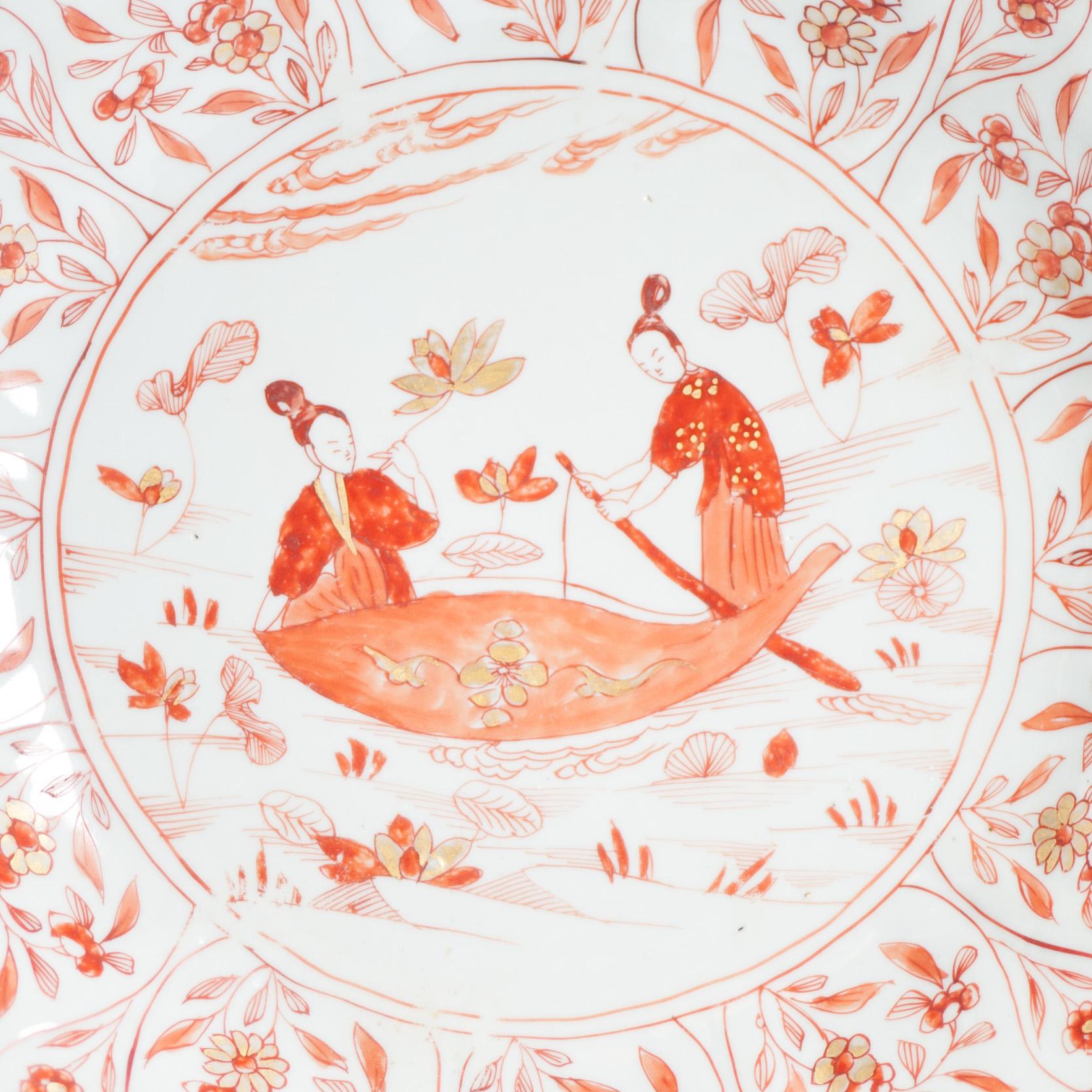 28.2 CM Kangxi Blood and Milk Antique Chinese Porcelain Plate Lizas on Boat 11