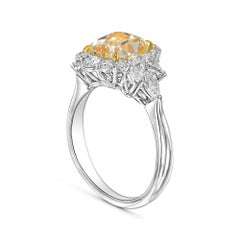 2.82 ct Cushion Fancy Yellow Natural Diamond in 18k White Gold Statement Ring