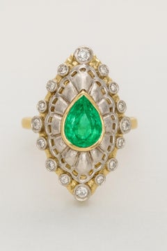 2.82 CT GIA Cert. Colombian Green Emerald in Vintage 18k YG/Plat Diamond Ring