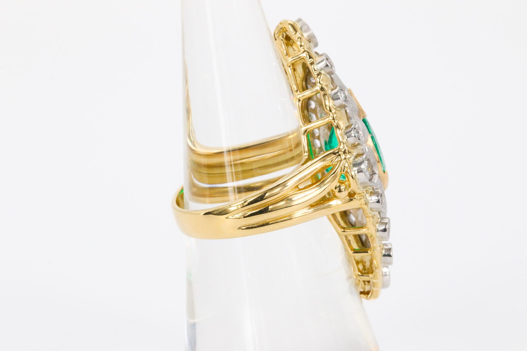 2,82 CT Certificato GIA. Smeraldo verde colombiano in anello vintage con diamante 18k YG/Plat In condizioni buone in vendita a Houston, TX