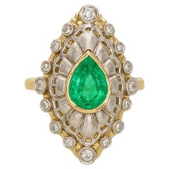 2.82 CT GIA Cert. Colombian Green Emerald in Vintage 18k YG/Plat Diamond Ring