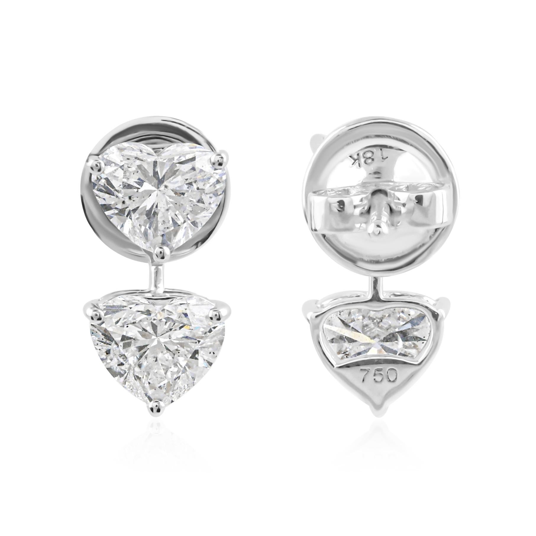 Taille cœur 2.82 CTW Boucles d'oreilles diamant naturel taille cœur 14k or blanc Bijoux fins en vente