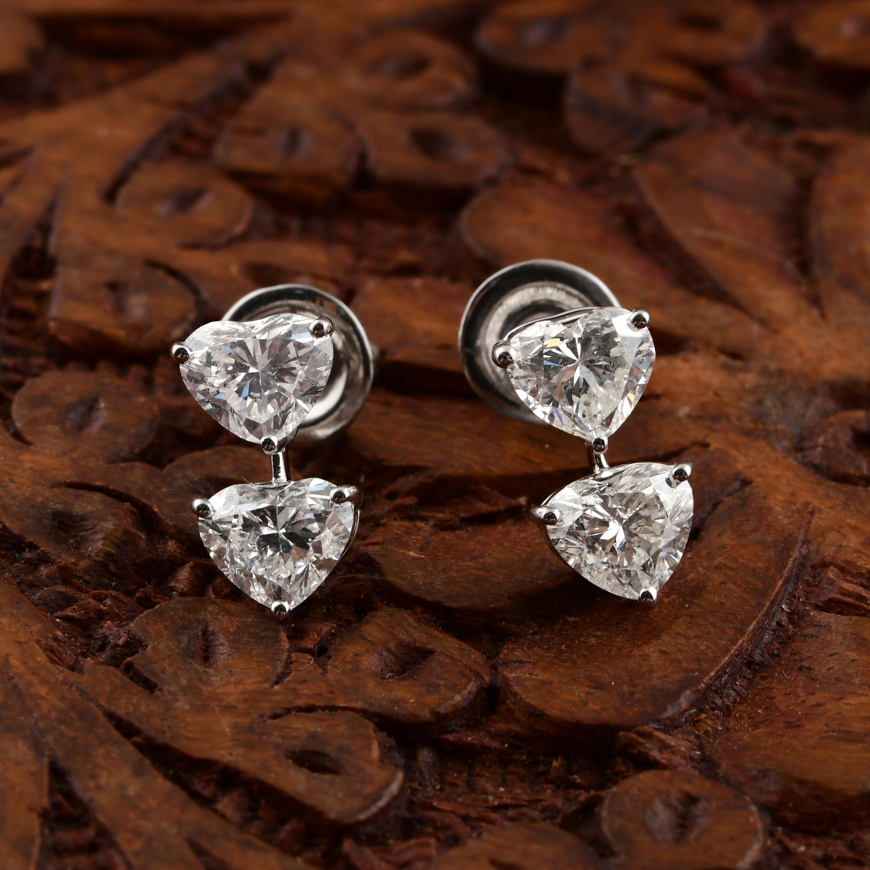 2.82 CTW Boucles d'oreilles diamant naturel taille cœur 14k or blanc Bijoux fins Neuf - En vente à Diera, Dubai