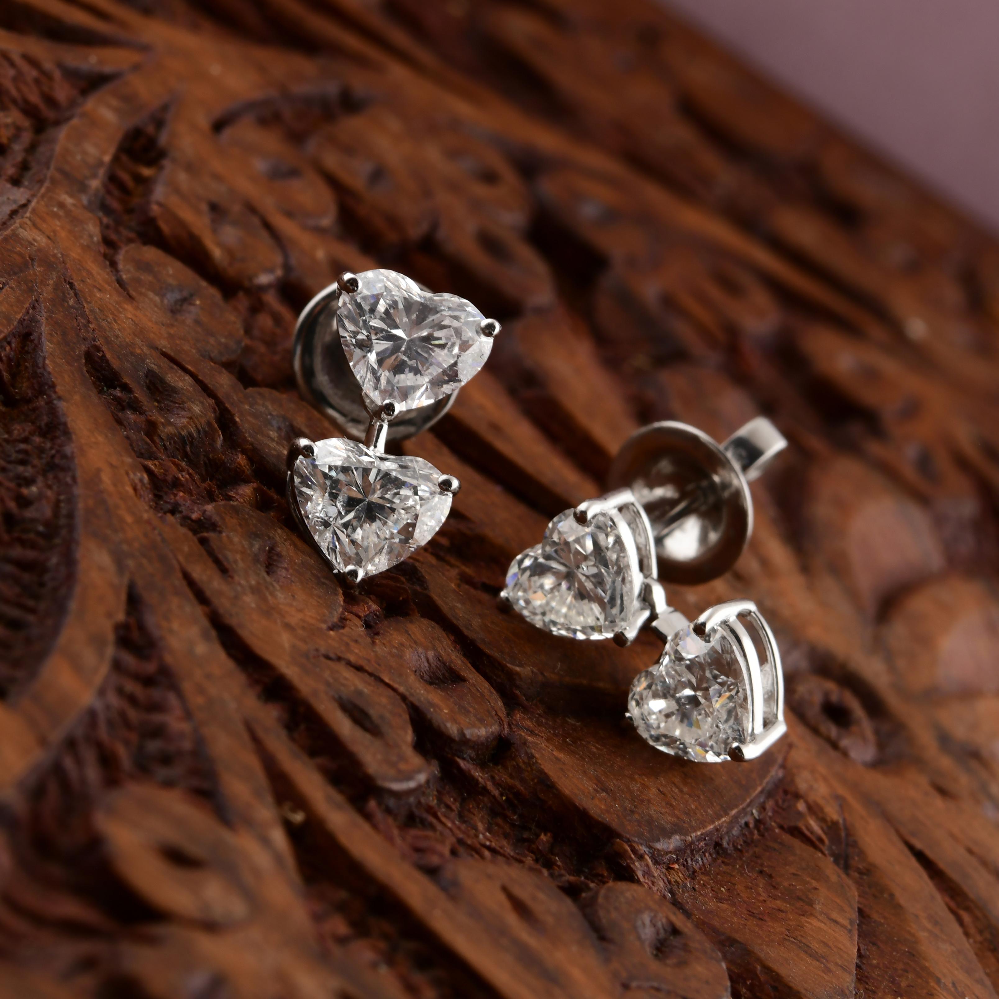 2.82 CTW Boucles d'oreilles diamant naturel taille cœur 14k or blanc Bijoux fins Pour femmes en vente