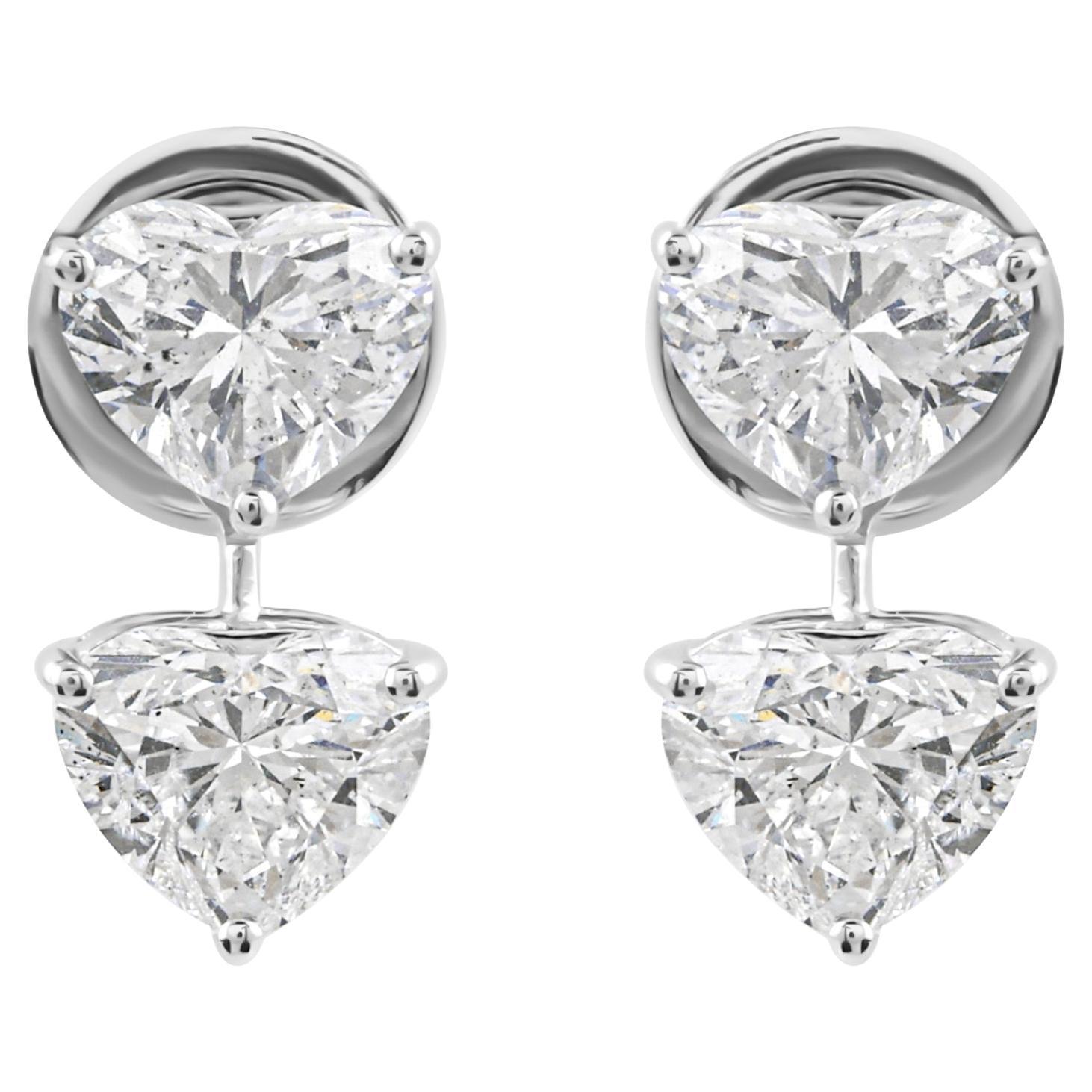 Orecchini a perno con diamante taglio cuore naturale da 2,82 CTW in oro bianco 14k Gioielli di pregio