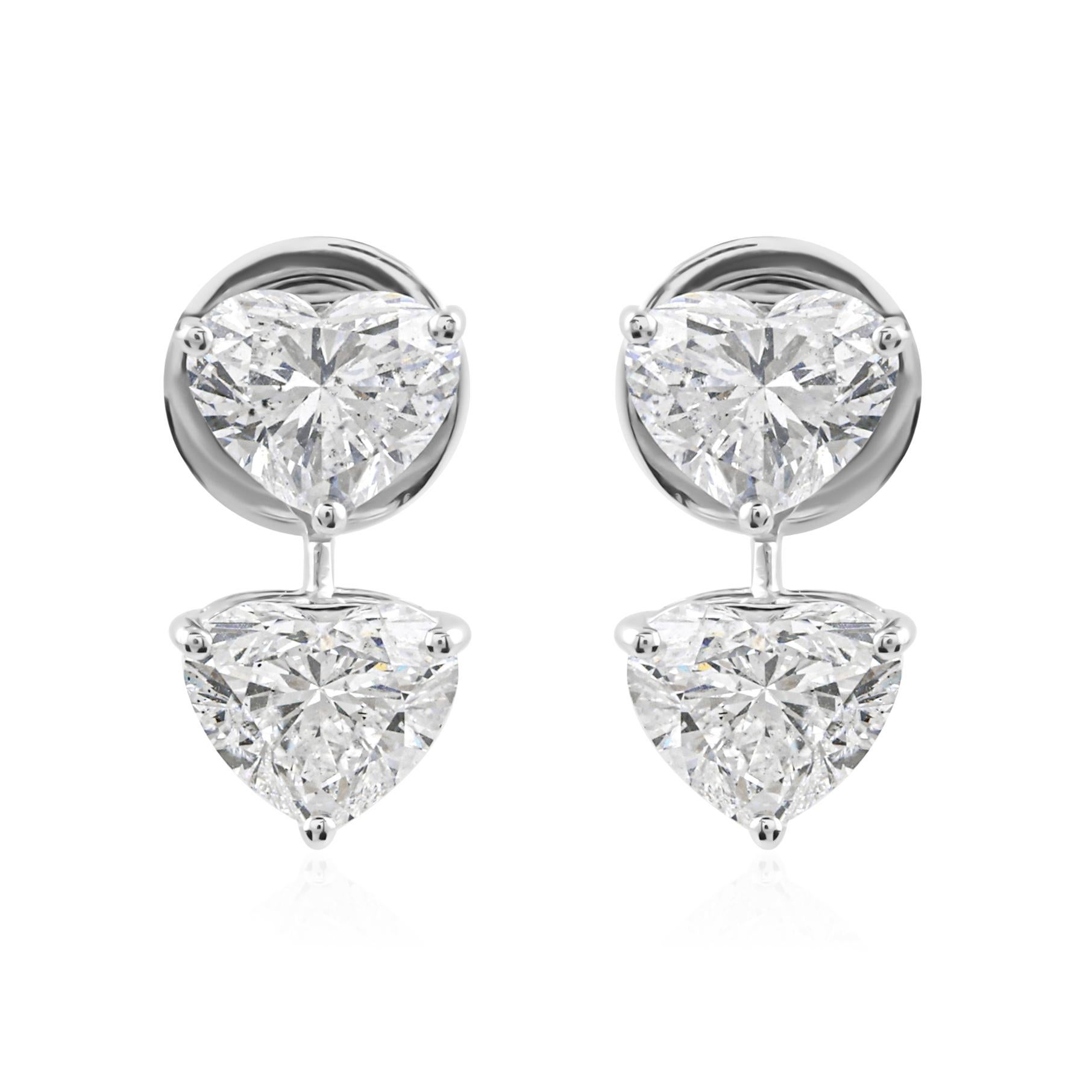 2.82 CTW Boucles d'oreilles diamant naturel taille cœur Or blanc 18k Fine Jewelry en vente 1
