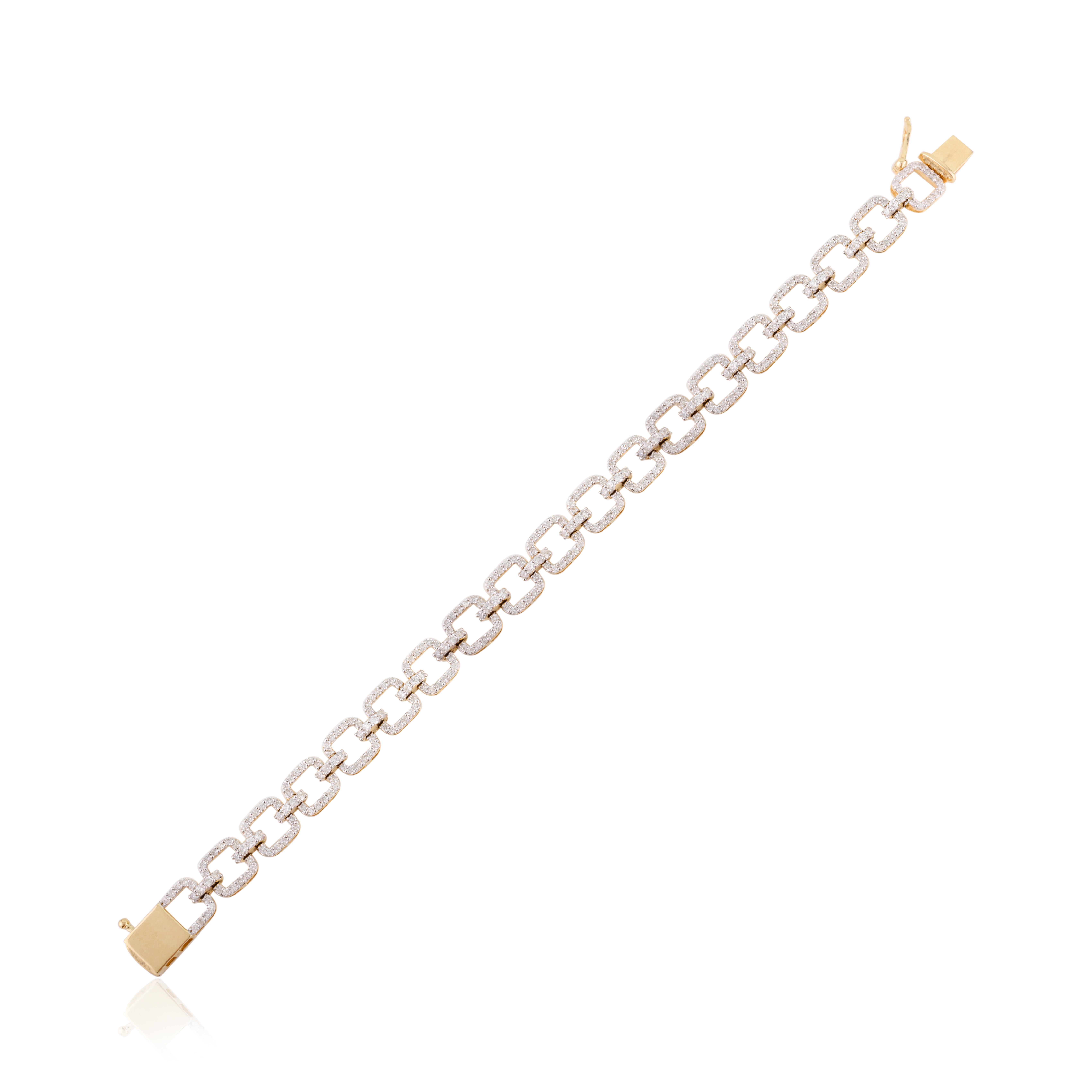 Moderniste Bracelet de fiançailles à maillons en or jaune massif 18 carats avec diamants pavés de 2,82 carats en vente