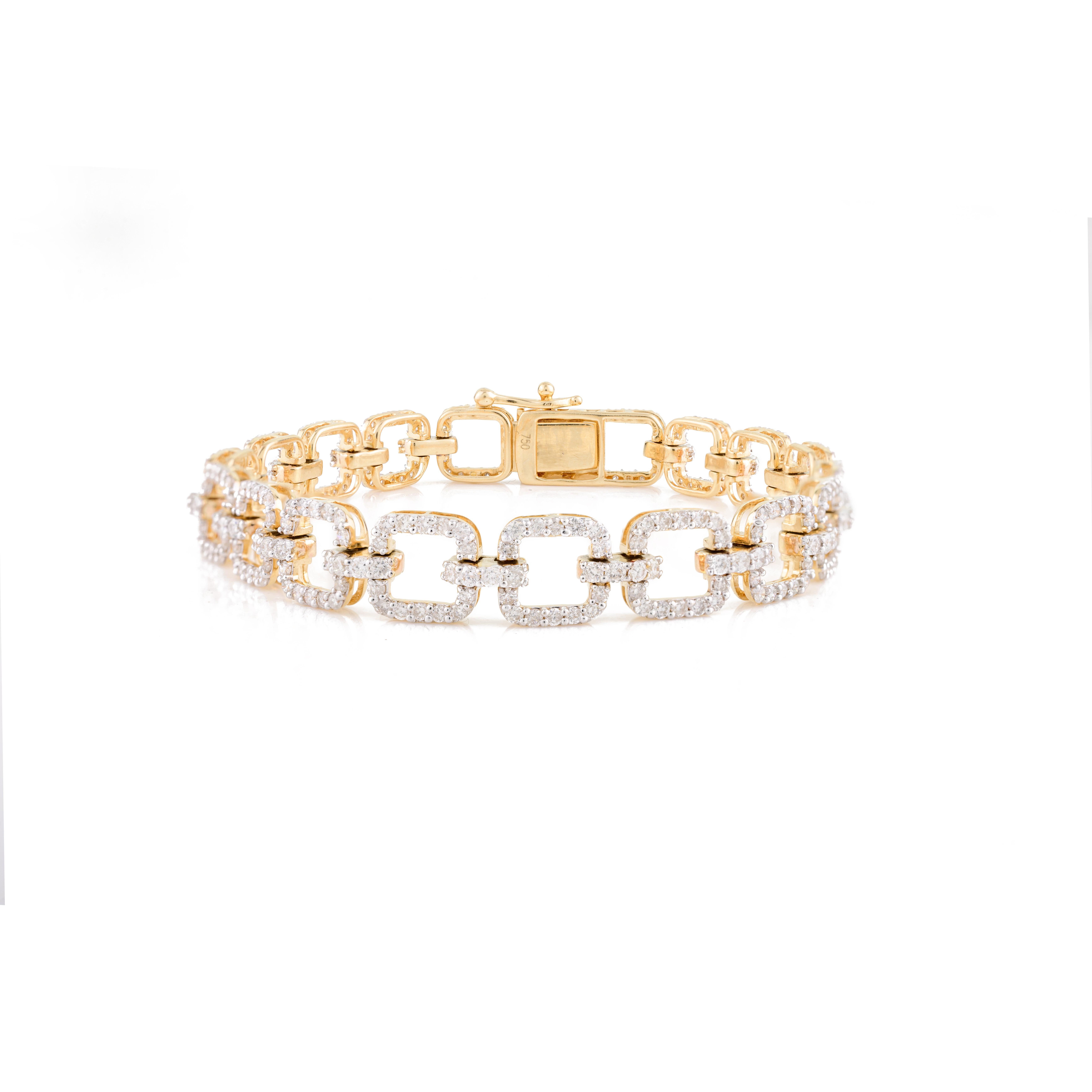 Bracelet de fiançailles à maillons en or jaune massif 18 carats avec diamants pavés de 2,82 carats Neuf - En vente à New York, NY