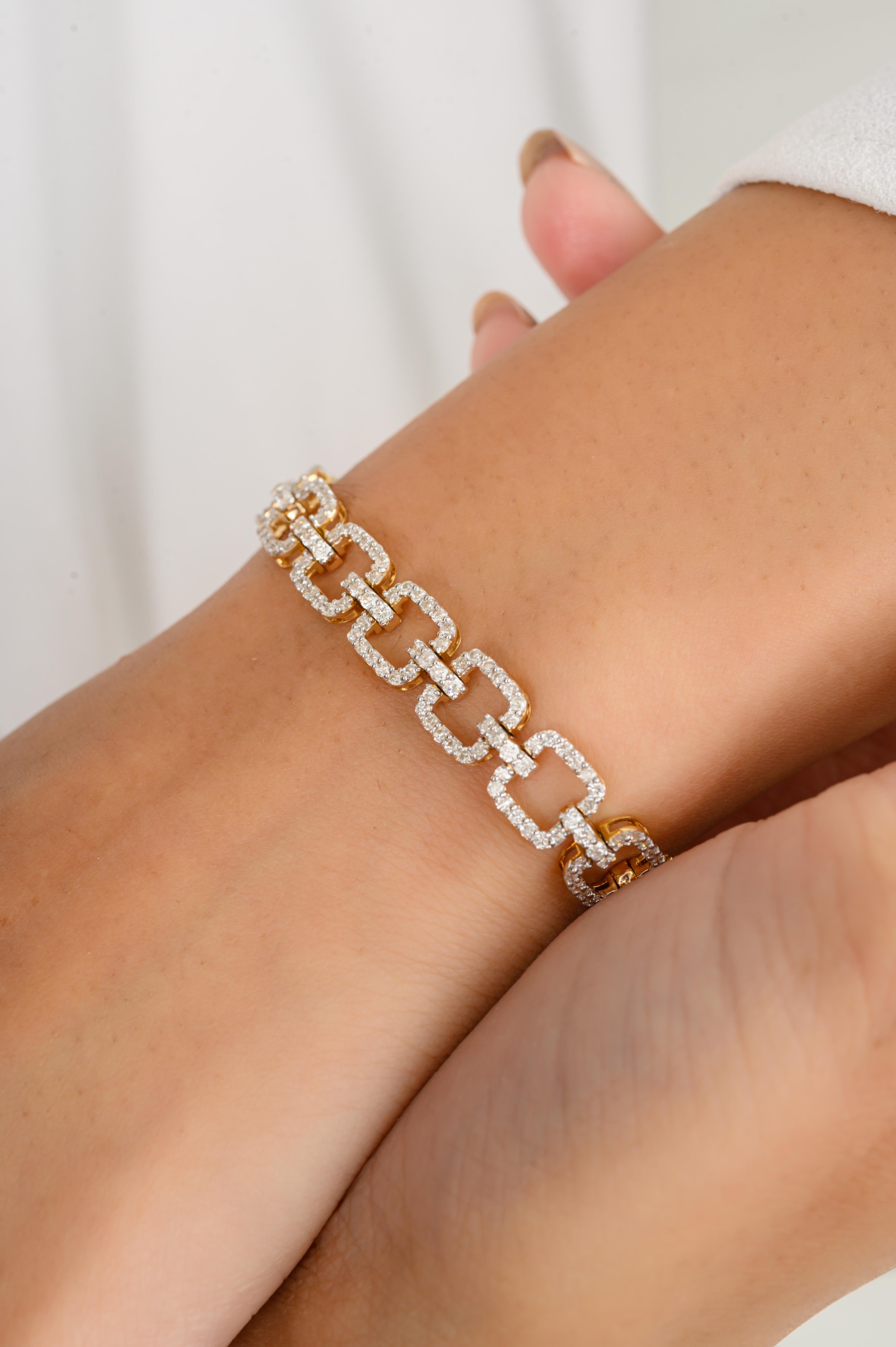 Bracelet de fiançailles à maillons en or jaune massif 18 carats avec diamants pavés de 2,82 carats Pour femmes en vente