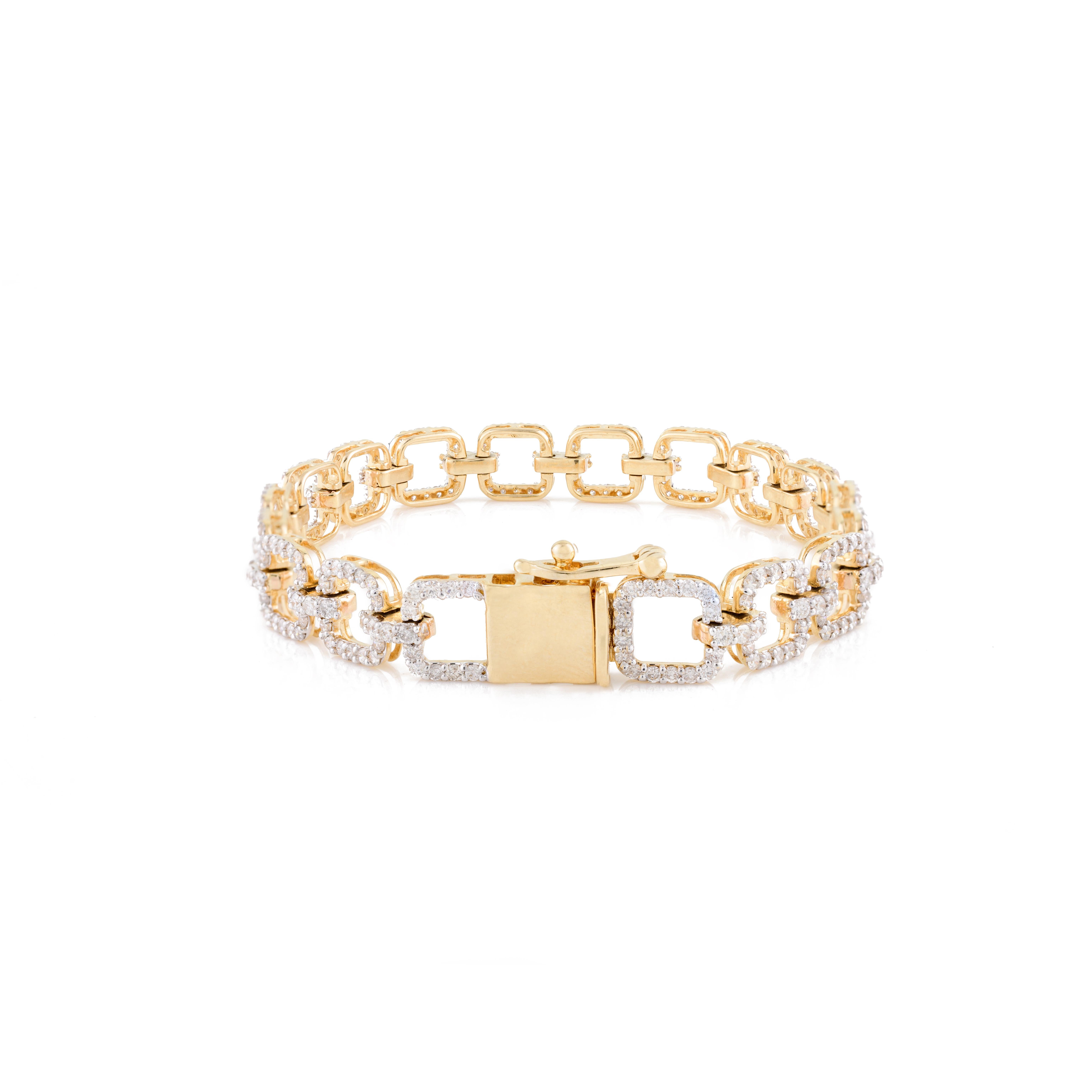 Bracelet de fiançailles à maillons en or jaune massif 18 carats avec diamants pavés de 2,82 carats en vente 1