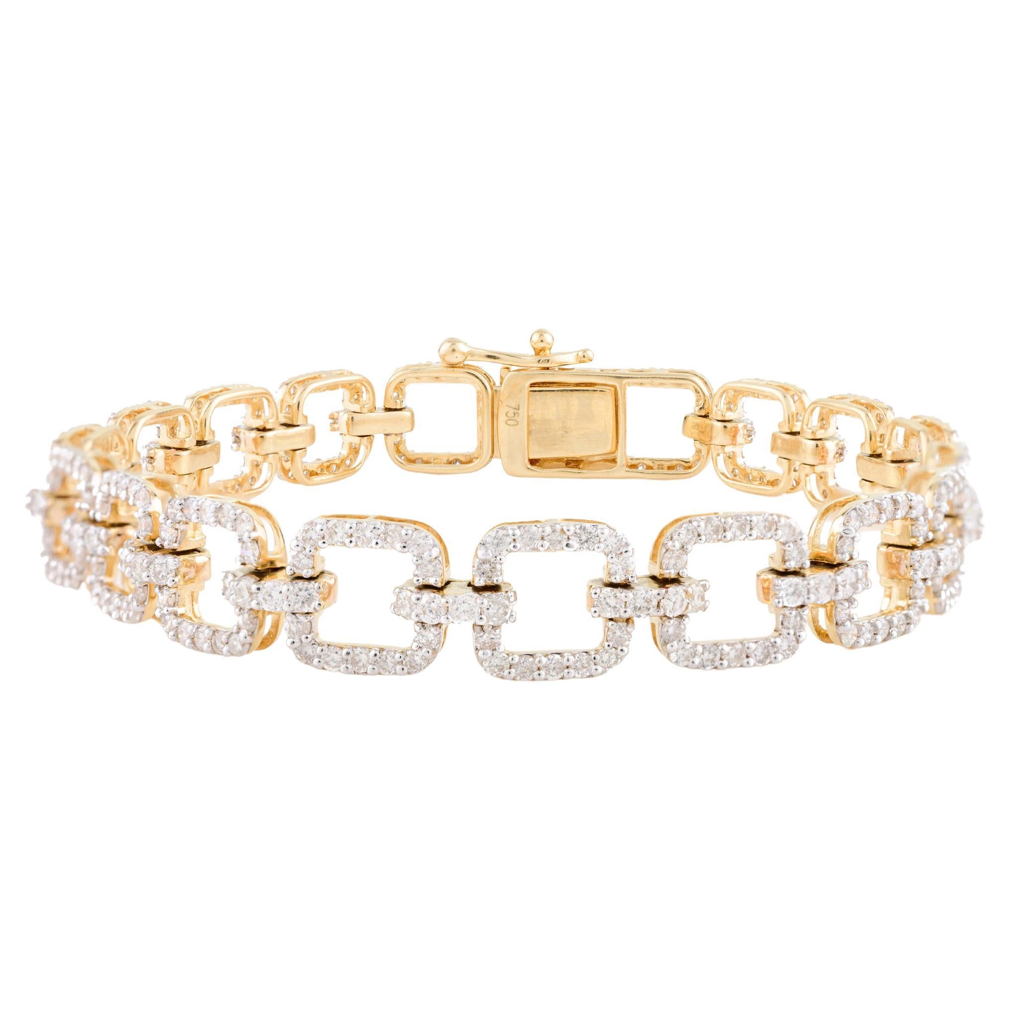 Bracelet de fiançailles à maillons en or jaune massif 18 carats avec diamants pavés de 2,82 carats en vente