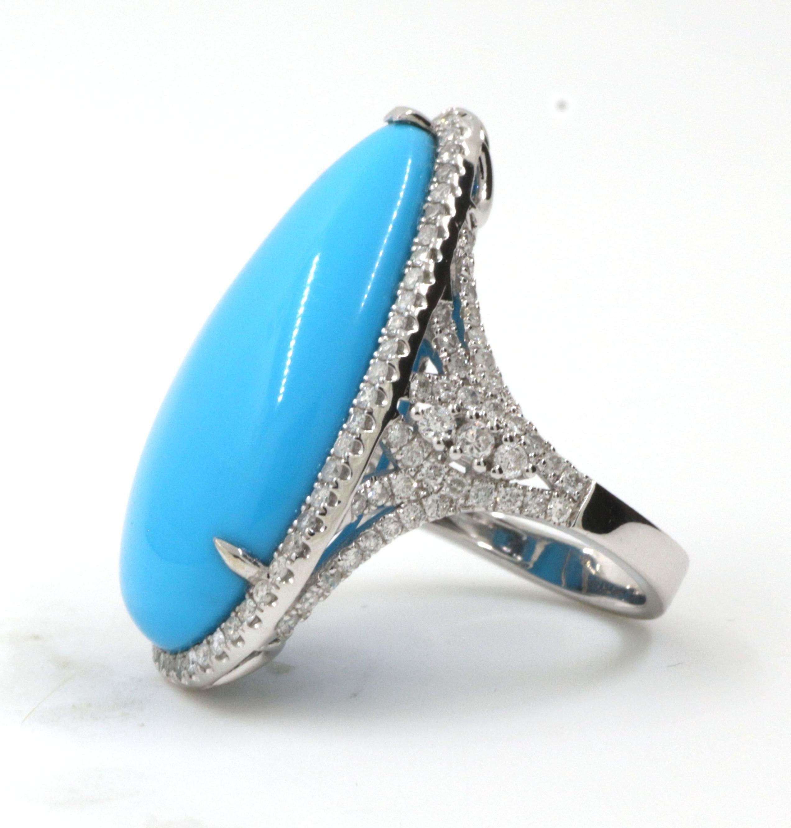 Contemporary 28.22 Carat Turquoise Diamond Ring in 18 Karat White Gold