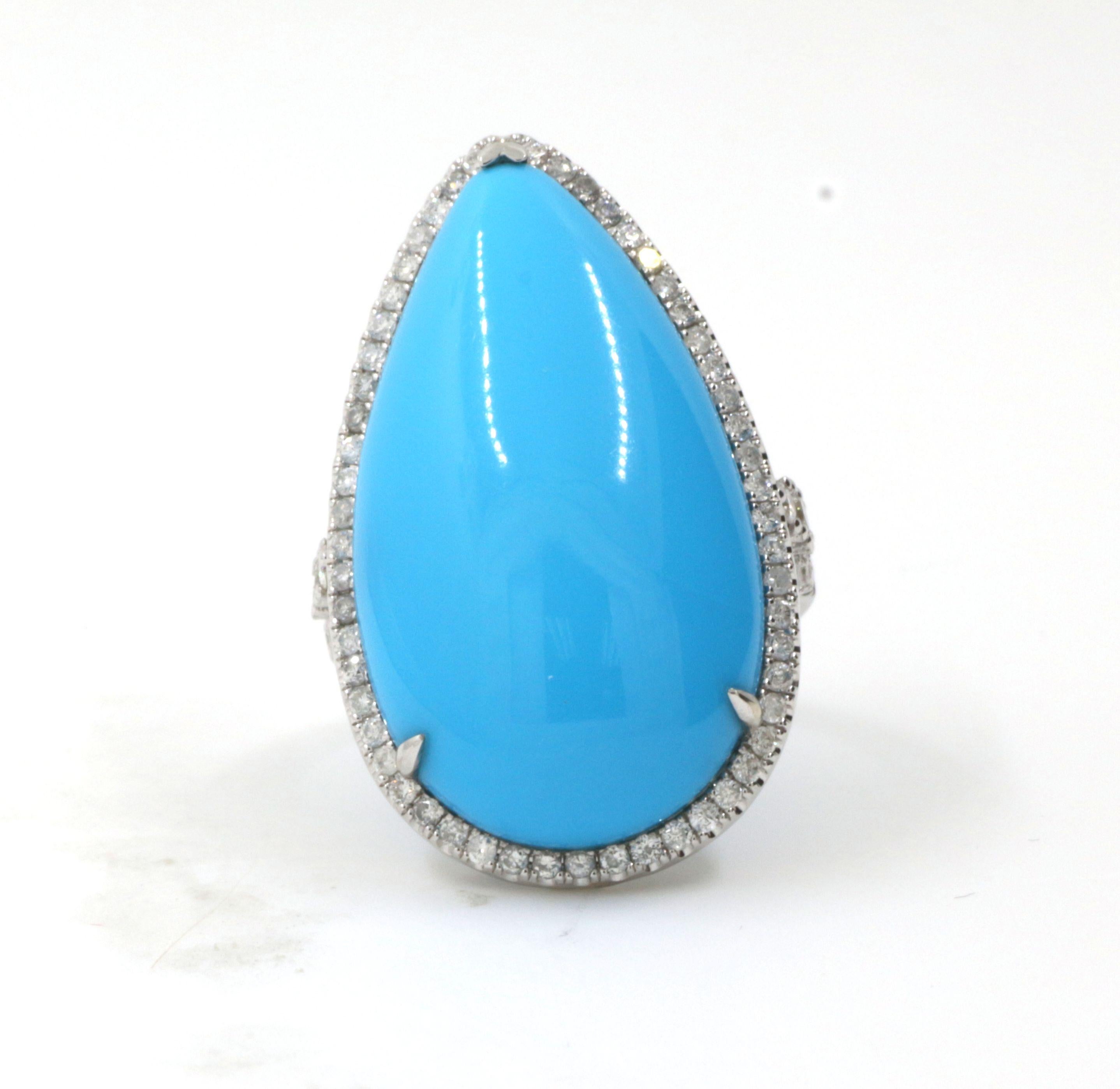 Pear Cut 28.22 Carat Turquoise Diamond Ring in 18 Karat White Gold