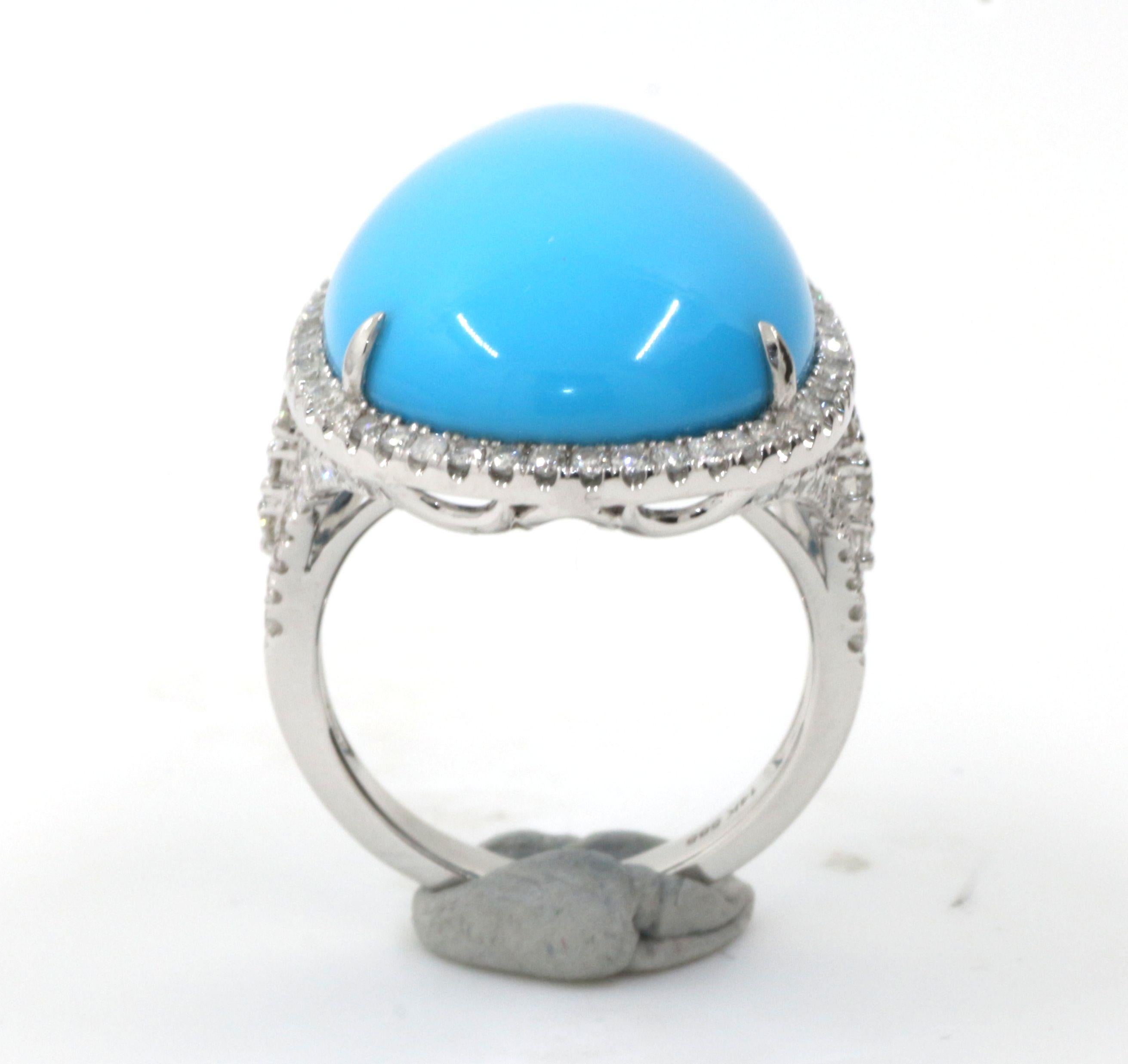 28.22 Carat Turquoise Diamond Ring in 18 Karat White Gold In New Condition In Hong Kong, HK