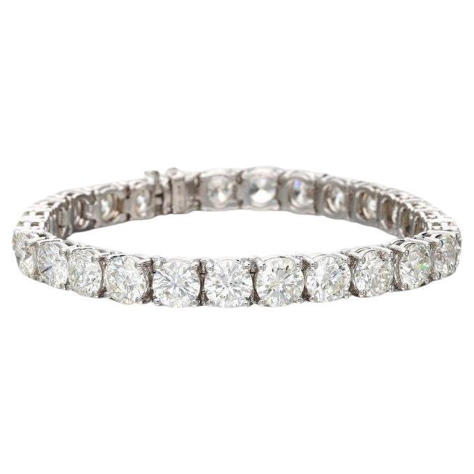 28.23 Carat Round Brilliant J-SI1 Diamond White Platinum Tennis Bracelet