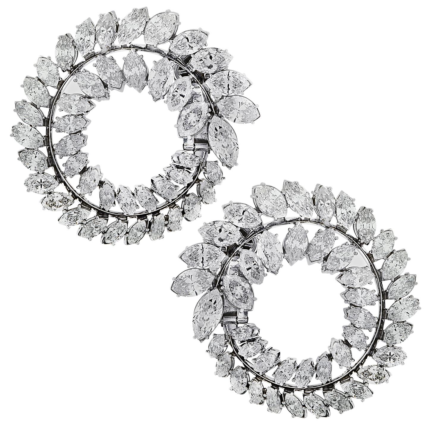 Marquise Cut 28.25 Carat Diamond Earrings Circa 1950 For Sale