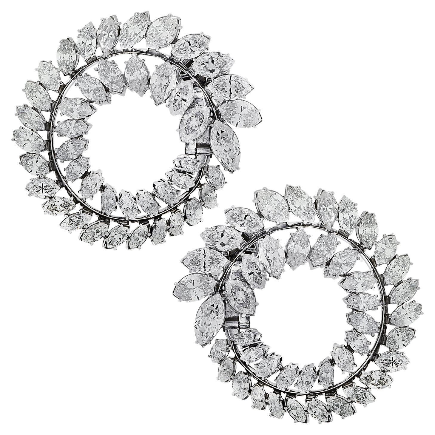 28.25 Carat Diamond Earrings Circa 1950 For Sale